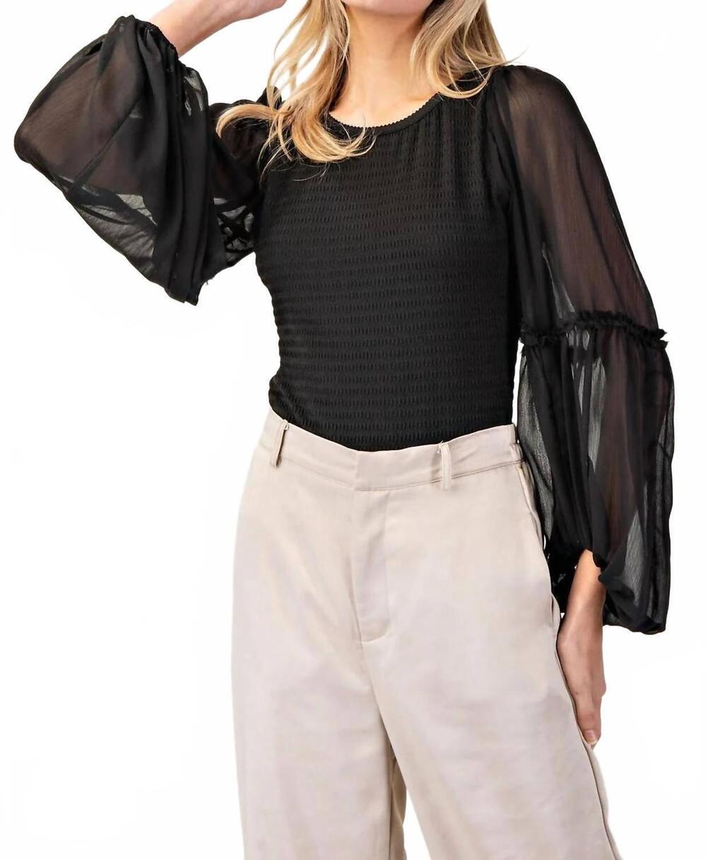 NEW EE:SOME sheer bubble sleeve blouse in black